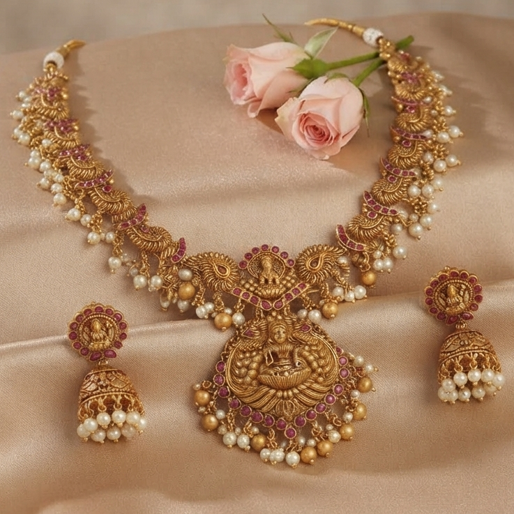 GOLDEN MAHALAXMI NECKLACE SET
