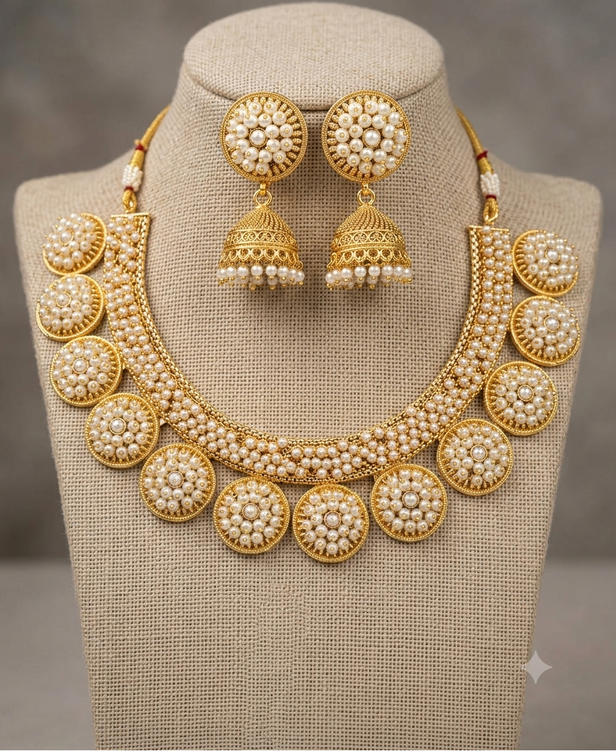 GOLDEN PEARL NECKLACE SET