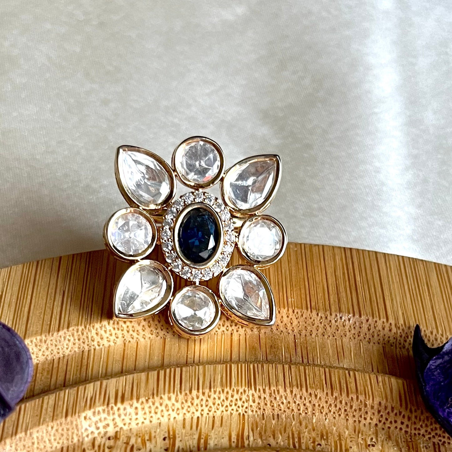 BLUE TIA KUNDAN RING