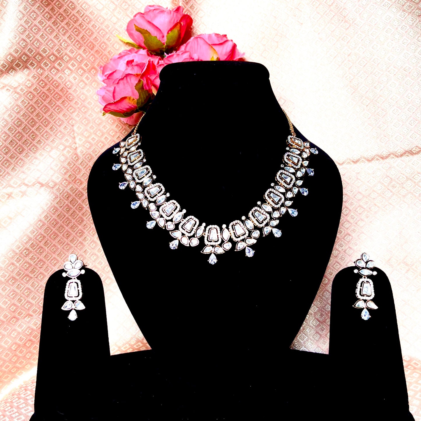 ROSEGOLD POLKI NECKLACE SET