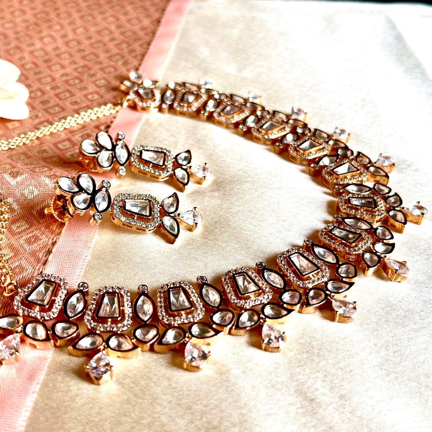 ROSEGOLD POLKI NECKLACE SET
