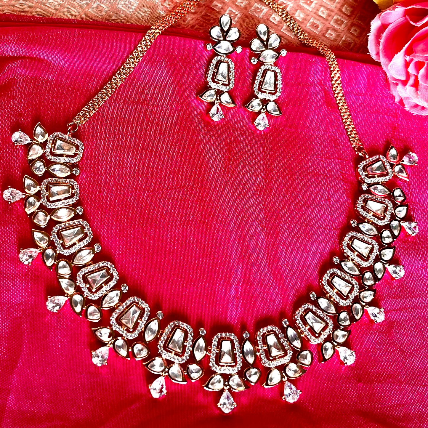 ROSEGOLD POLKI NECKLACE SET