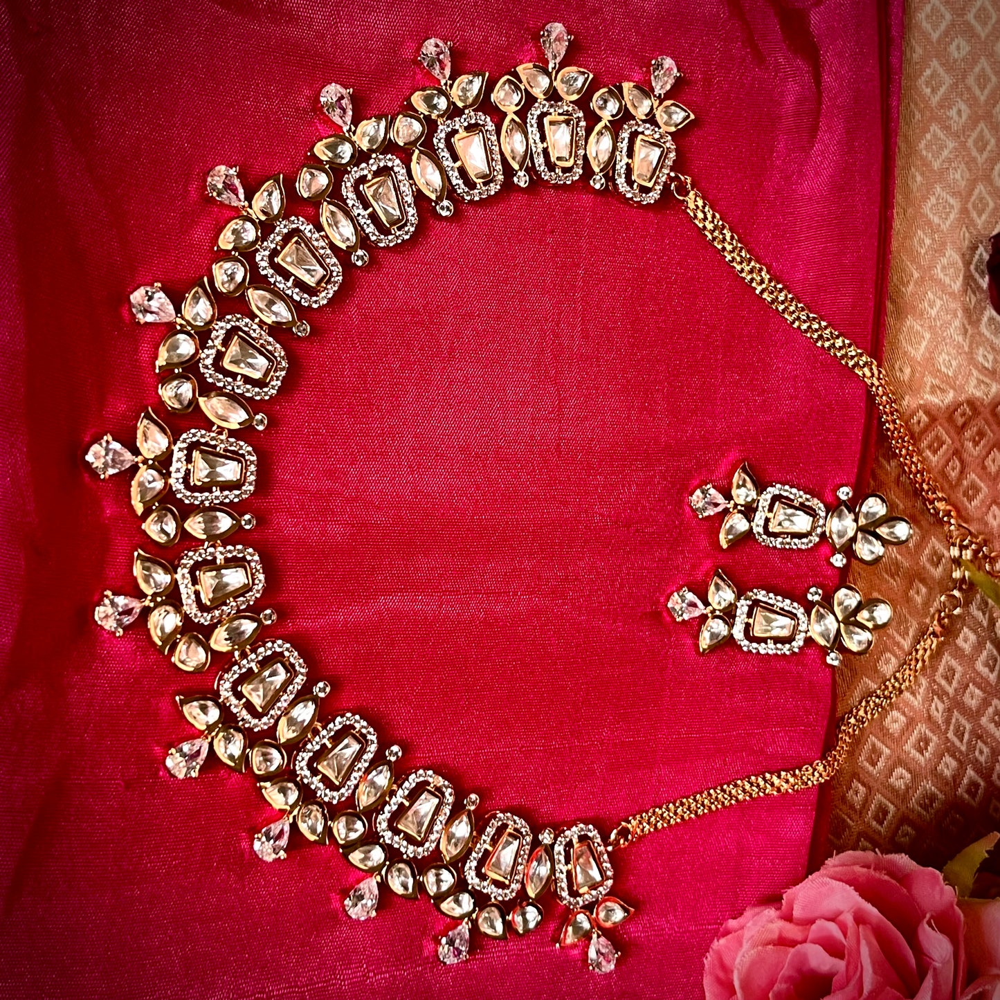 ROSEGOLD POLKI NECKLACE SET