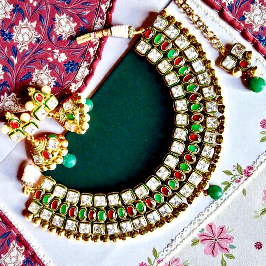 EMERALD RAJLAXMI NECKLACE SET