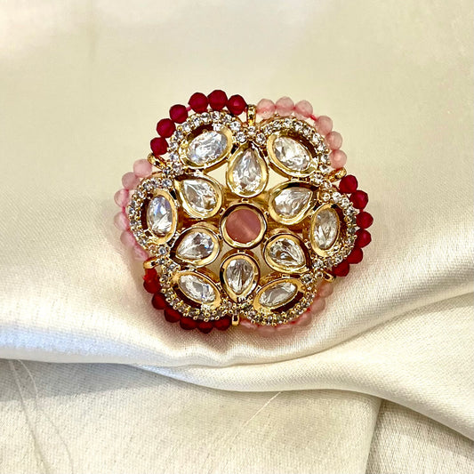 PINK POLKI KUNDAN RING