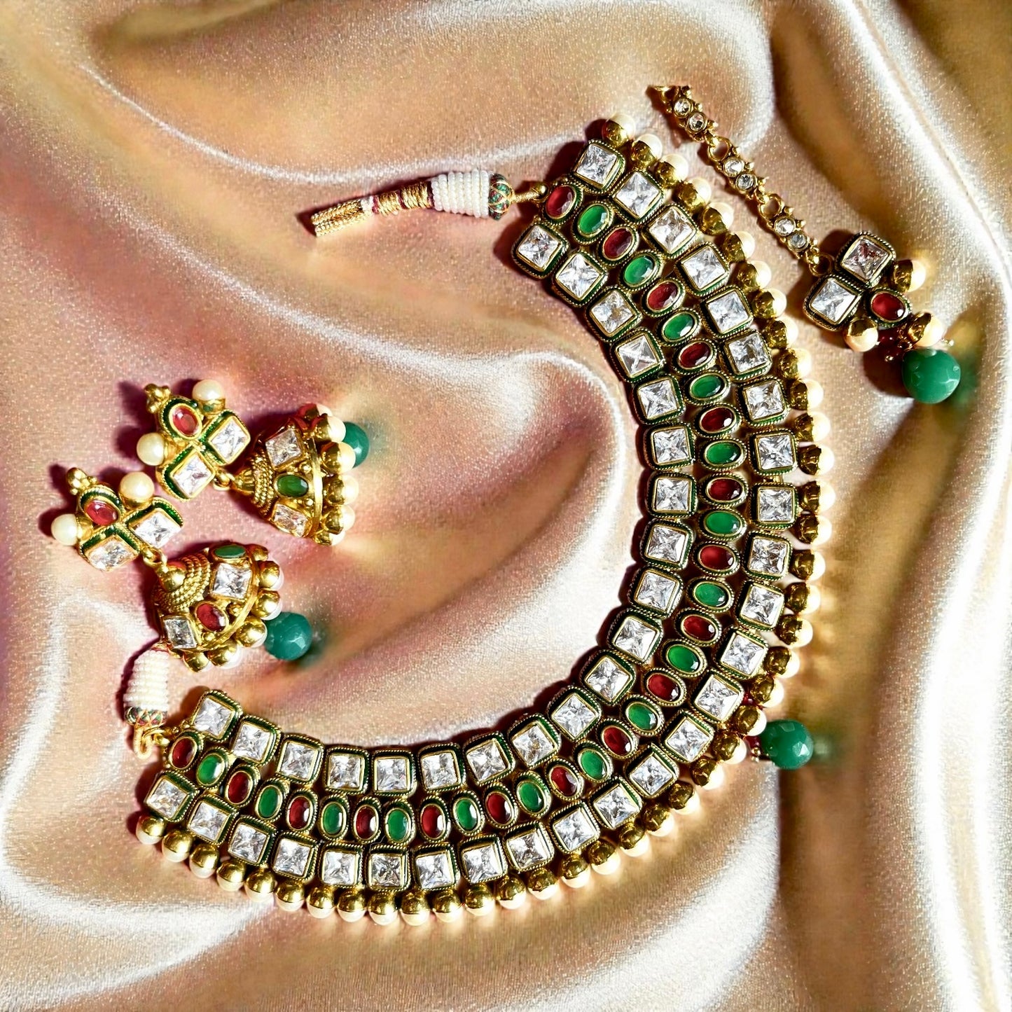 EMERALD RAJLAXMI NECKLACE SET