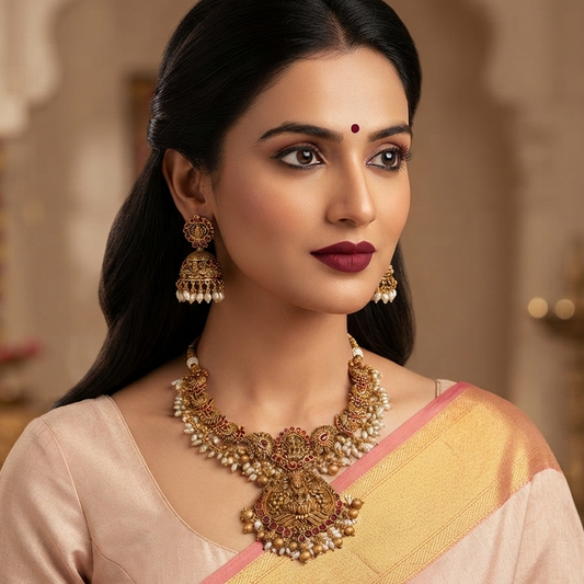 GOLDEN MAHALAXMI NECKLACE SET