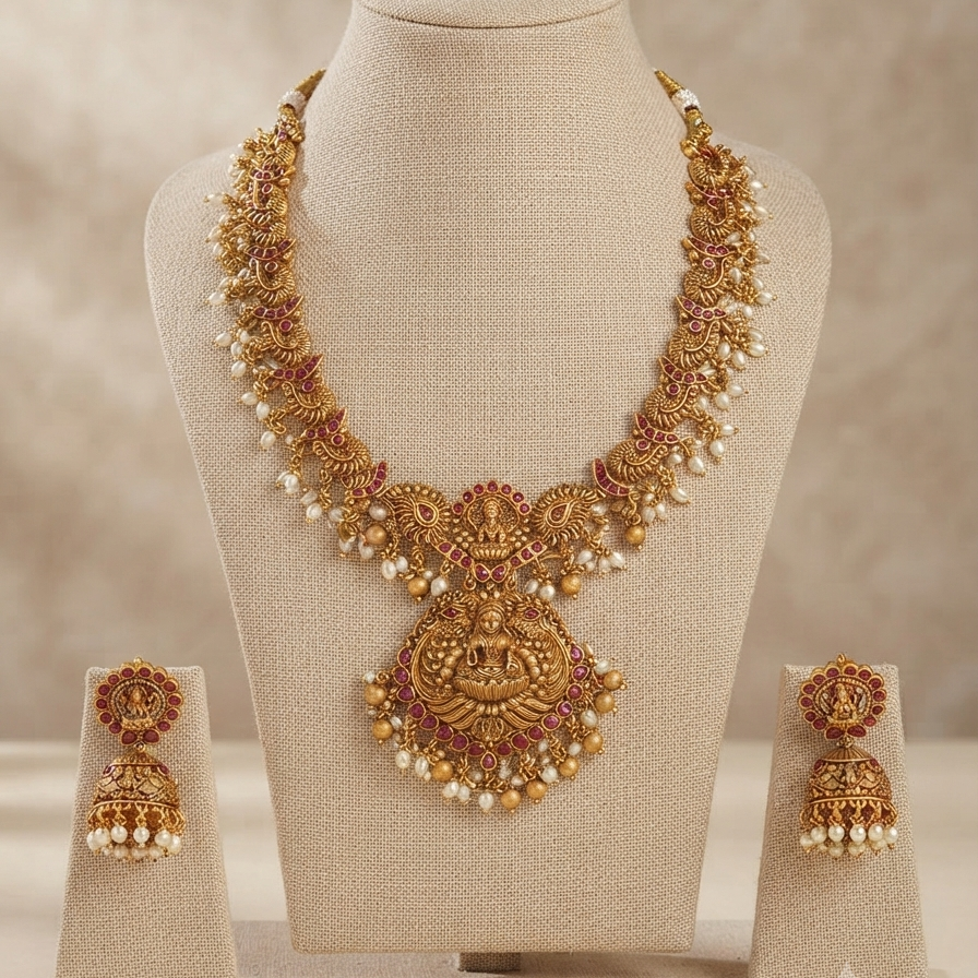 GOLDEN MAHALAXMI NECKLACE SET