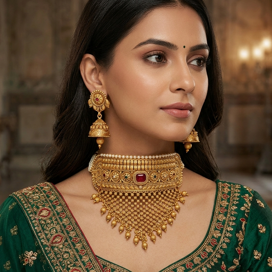 GOLDEN RUBY MAHARANI CHOKER SET