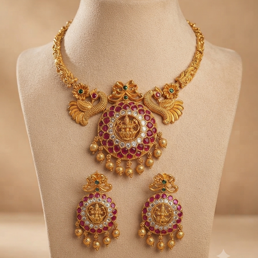 GOLDEN LAKSHMI NECKLACE SET