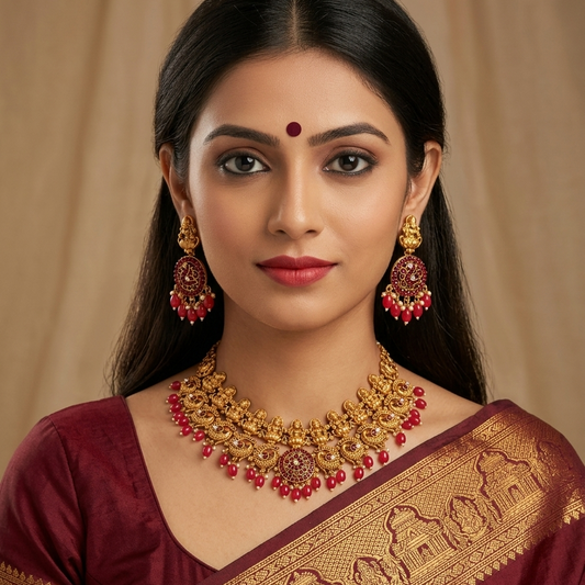GOLDEN RAJLAXMI NECKLACE SET