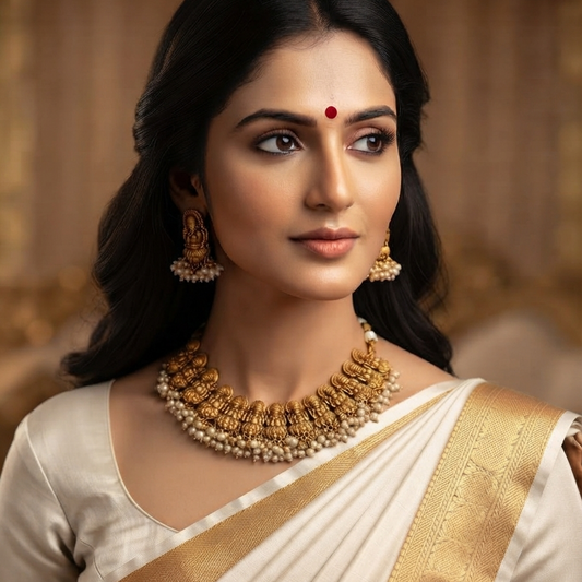 GOLDEN SHUBHLAXMI NECKLACE SET