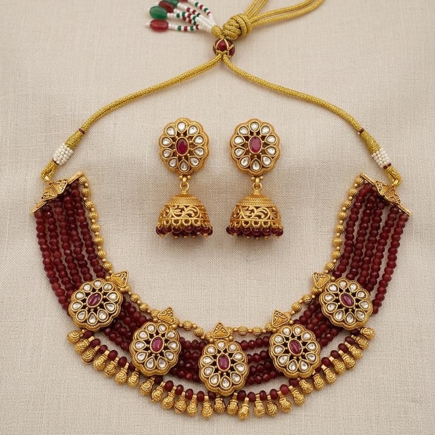 RUBY KAMAKSHI NECKLACE SET