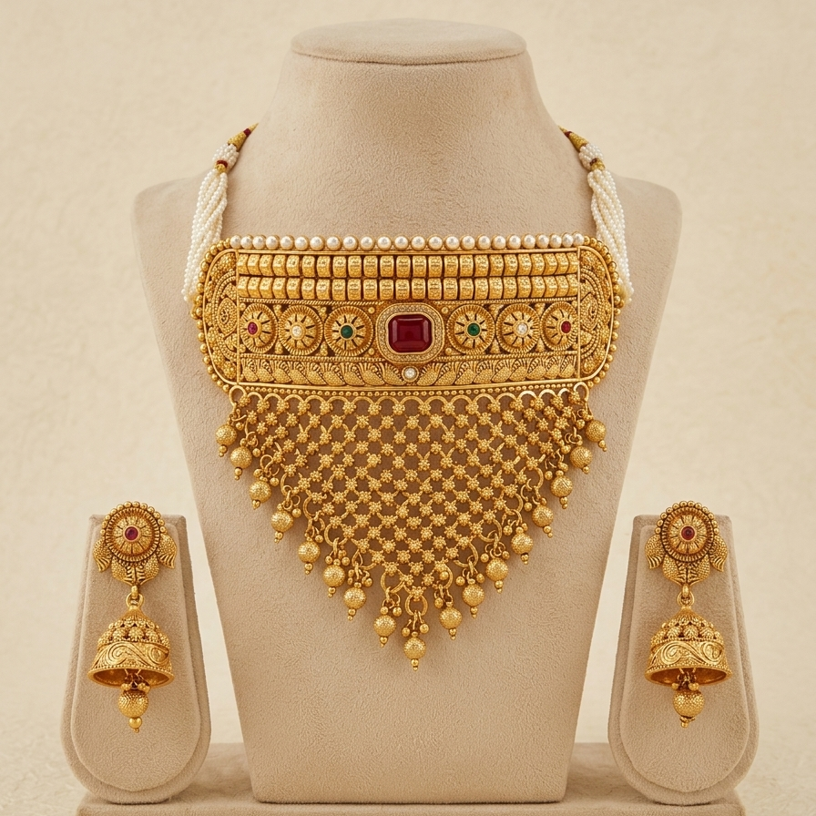 GOLDEN RUBY MAHARANI CHOKER SET