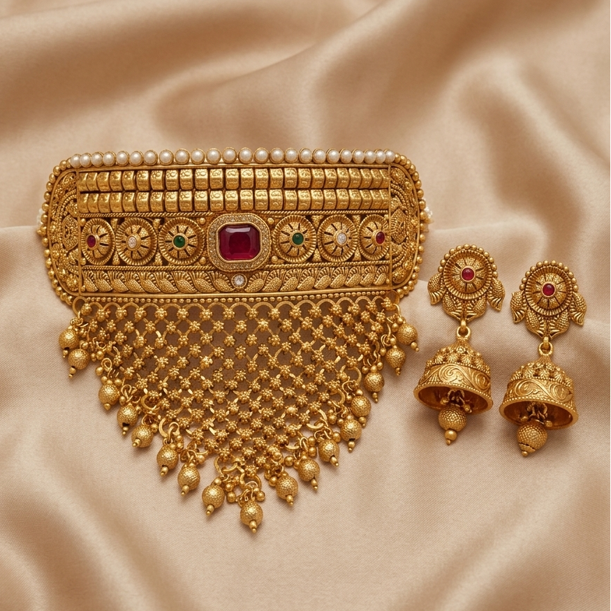 GOLDEN RUBY MAHARANI CHOKER SET