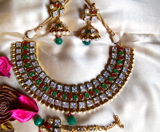 EMERALD RAJLAXMI NECKLACE SET