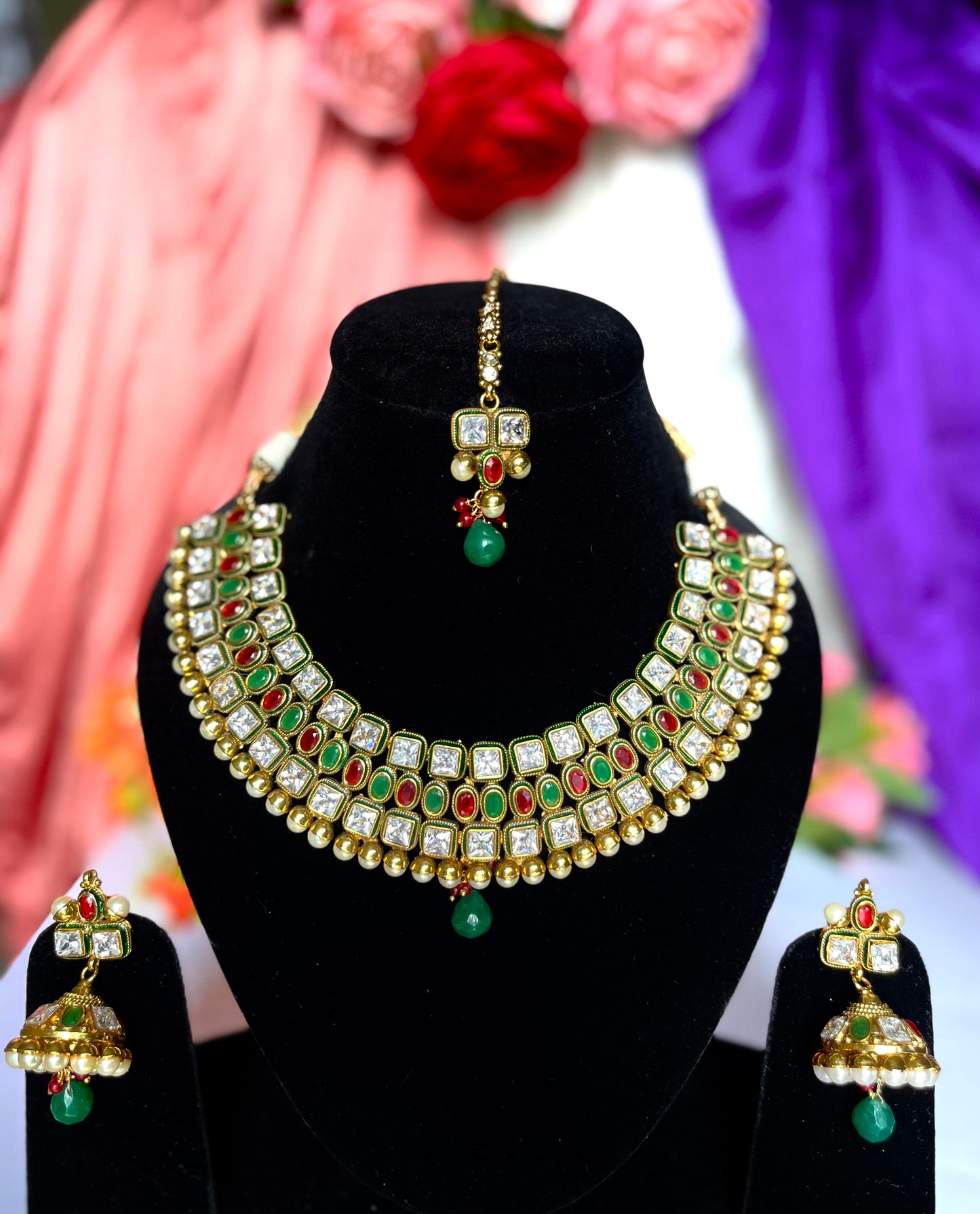 EMERALD RAJLAXMI NECKLACE SET