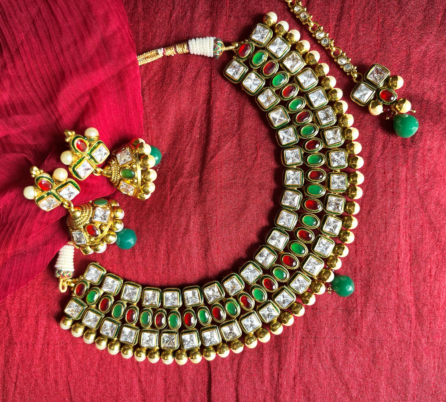 EMERALD RAJLAXMI NECKLACE SET