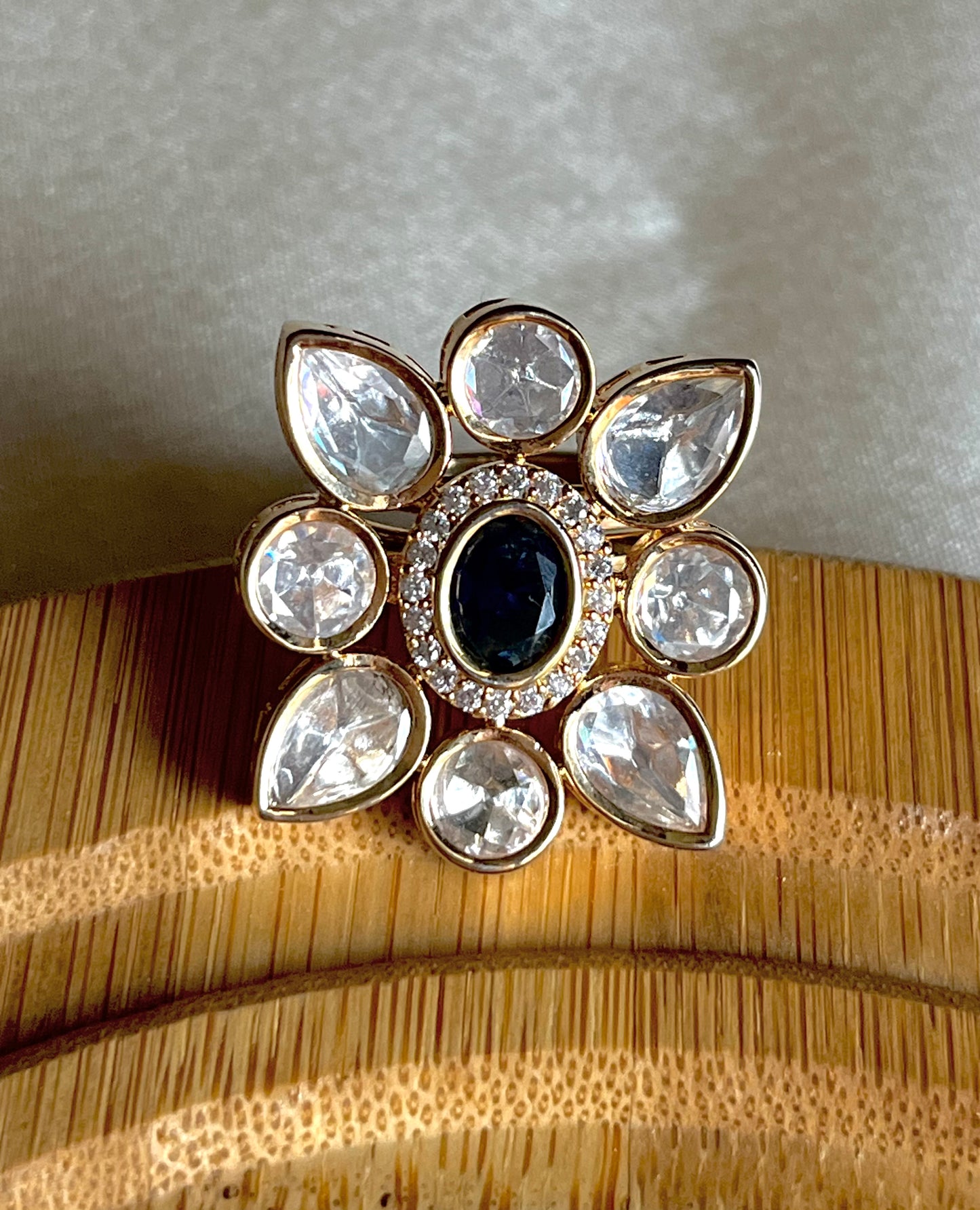 BLUE TIA KUNDAN RING