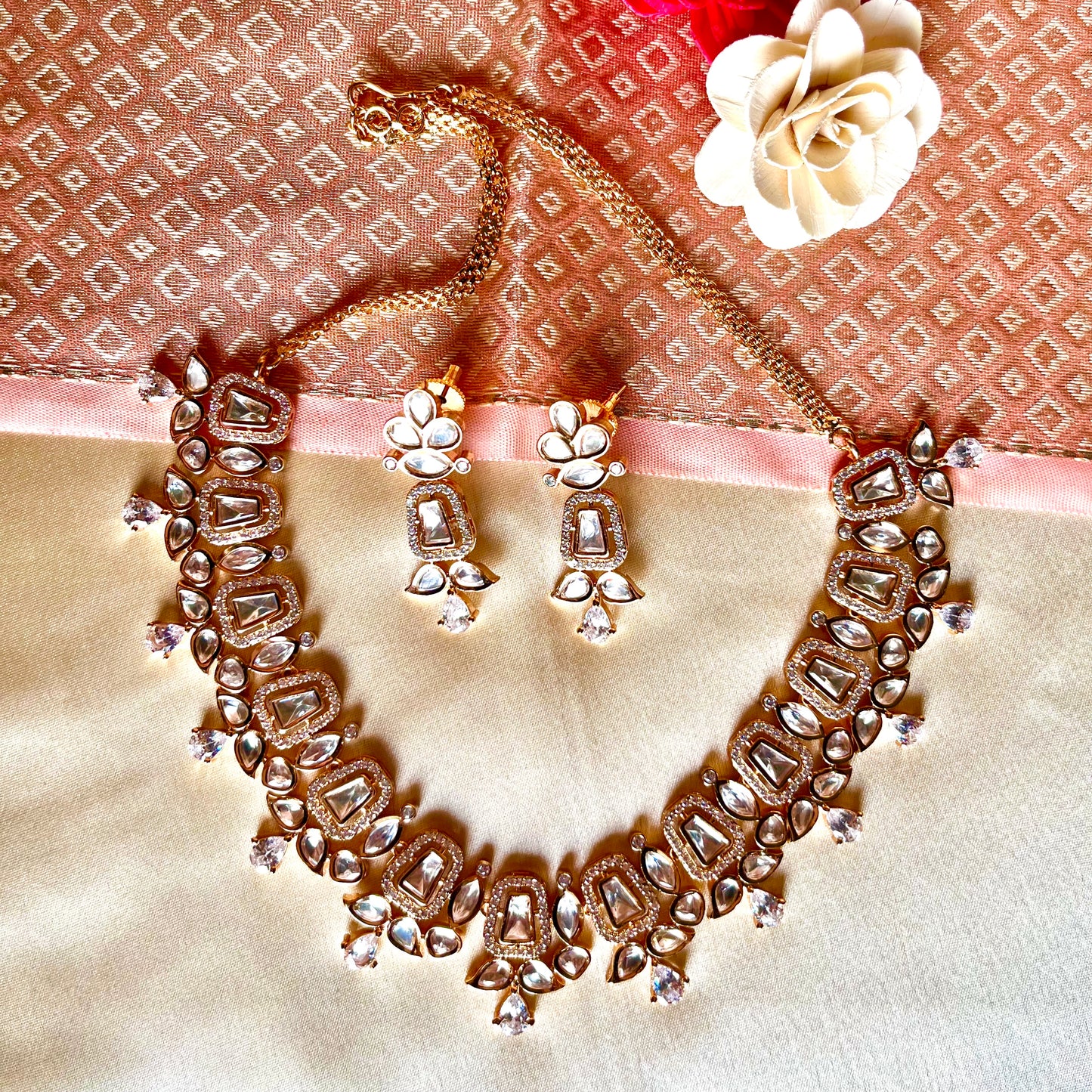 ROSEGOLD POLKI NECKLACE SET