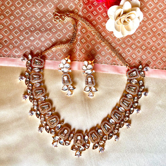 ROSEGOLD POLKI NECKLACE SET