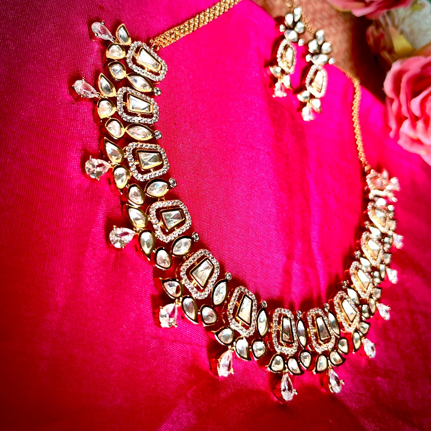 ROSEGOLD POLKI NECKLACE SET