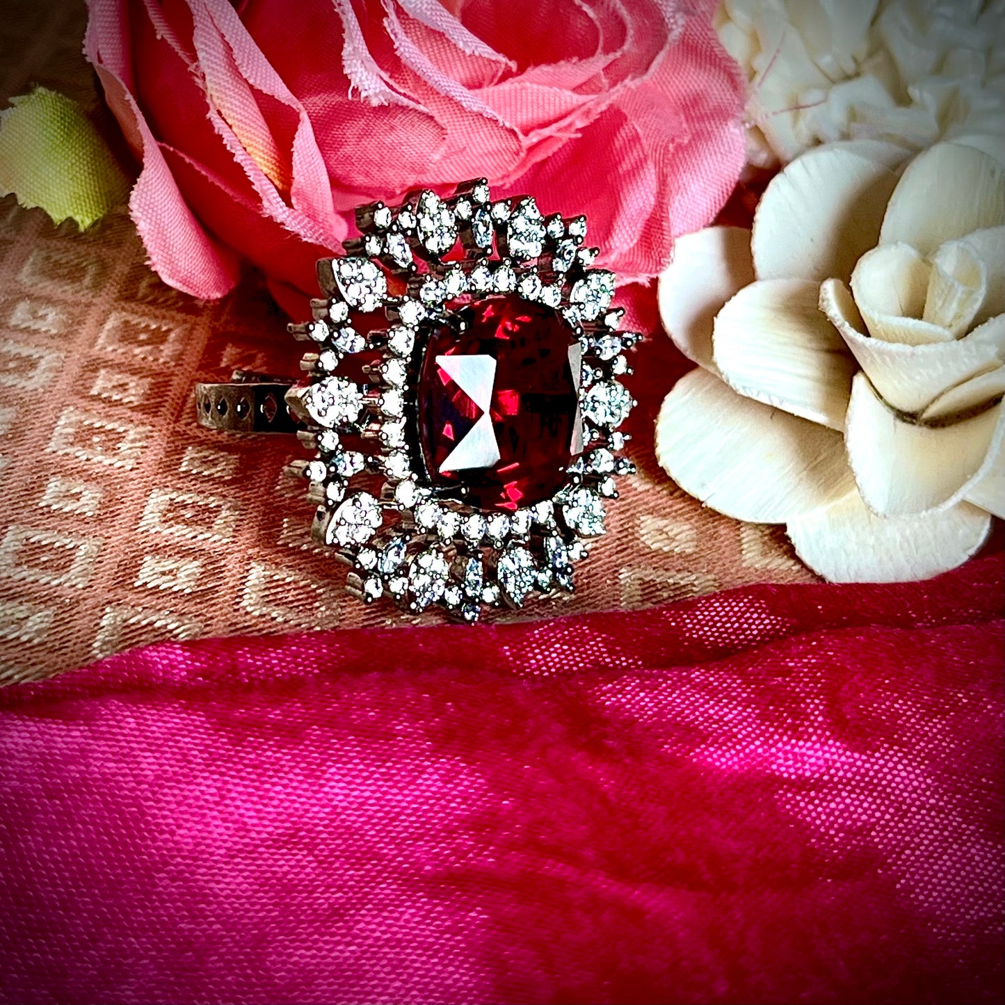 RUBY DAISY ZIRCONIA RING