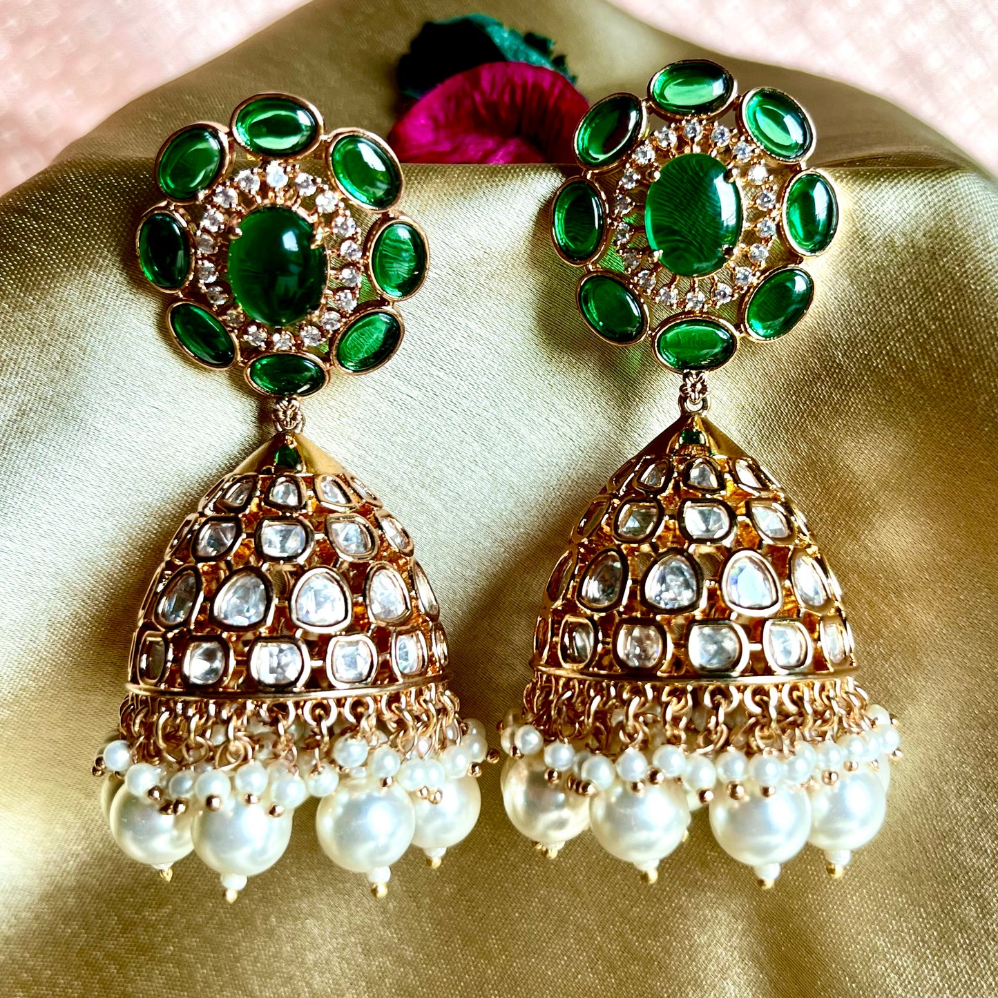 EMERALD POLKI KUNDAN JHUMKI