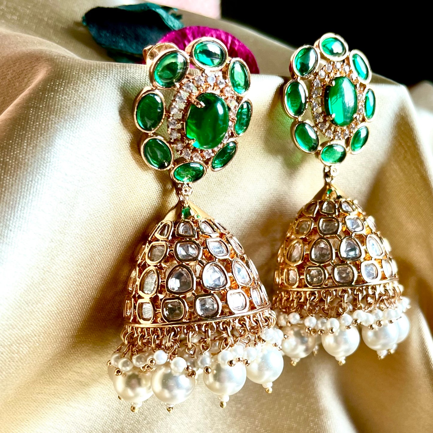 EMERALD POLKI KUNDAN JHUMKI