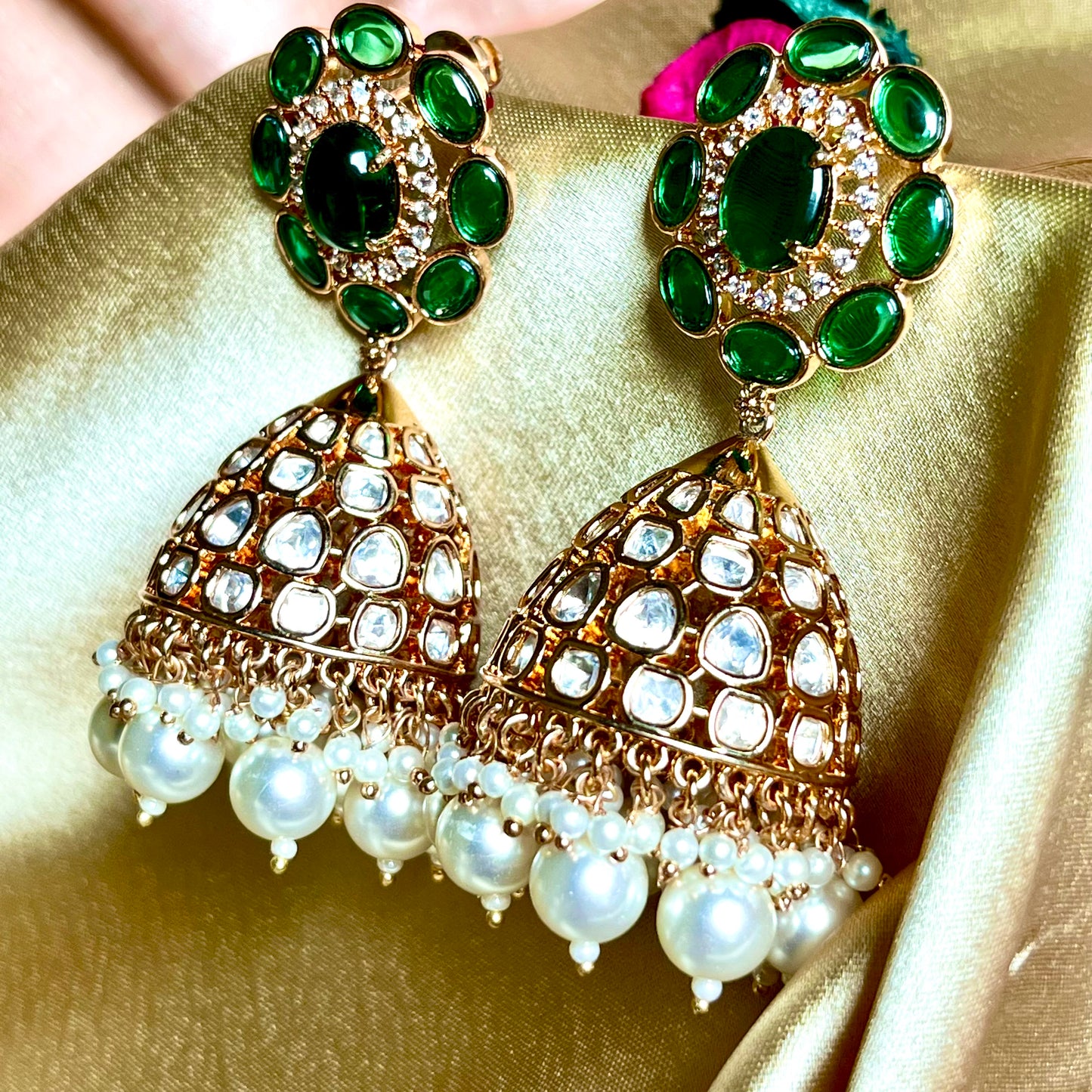 EMERALD POLKI KUNDAN JHUMKI