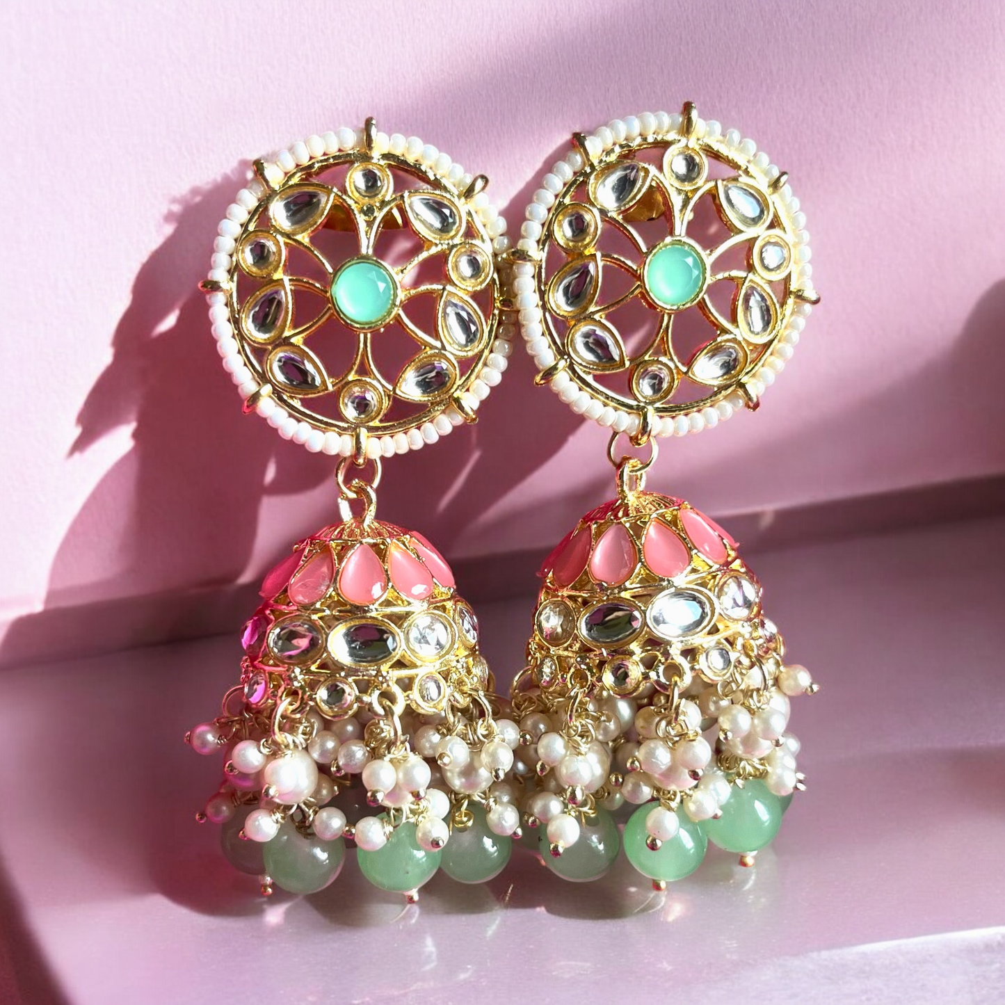 MINTGREEN PINK SIYA JHUMKIS