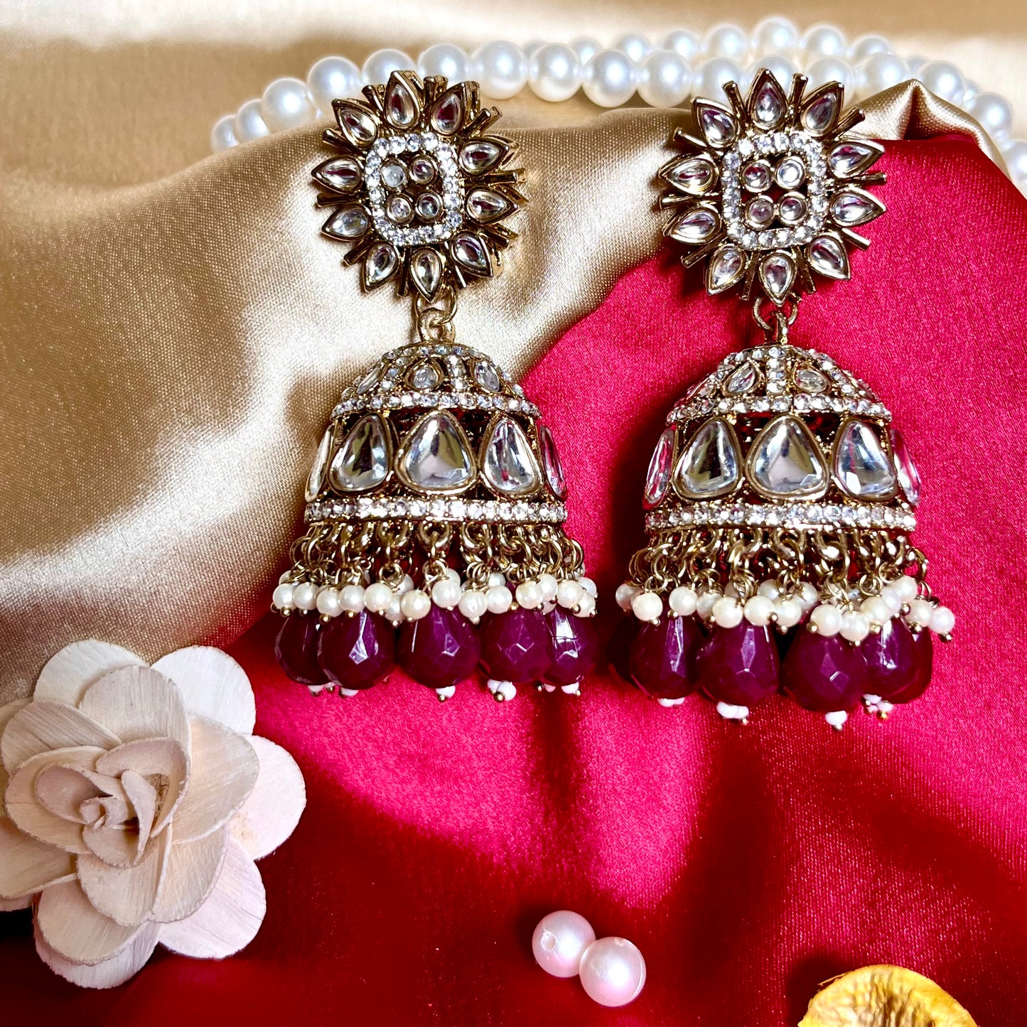 MAROON SUNDARI JHUMKIS