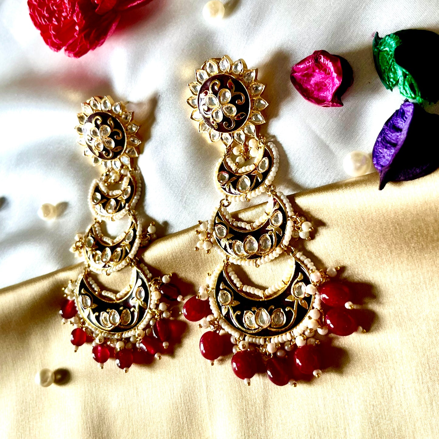 MAROON POLKI KUNDAN EARRING