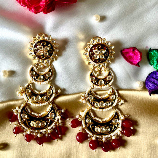 MAROON POLKI KUNDAN EARRING