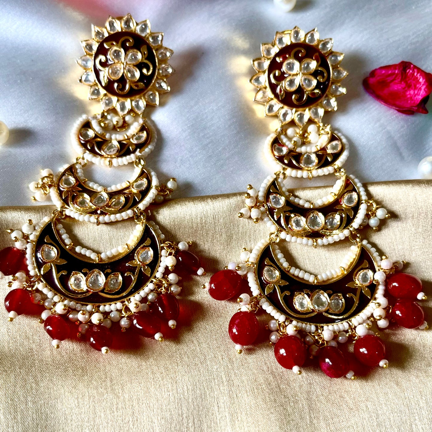 MAROON POLKI KUNDAN EARRING