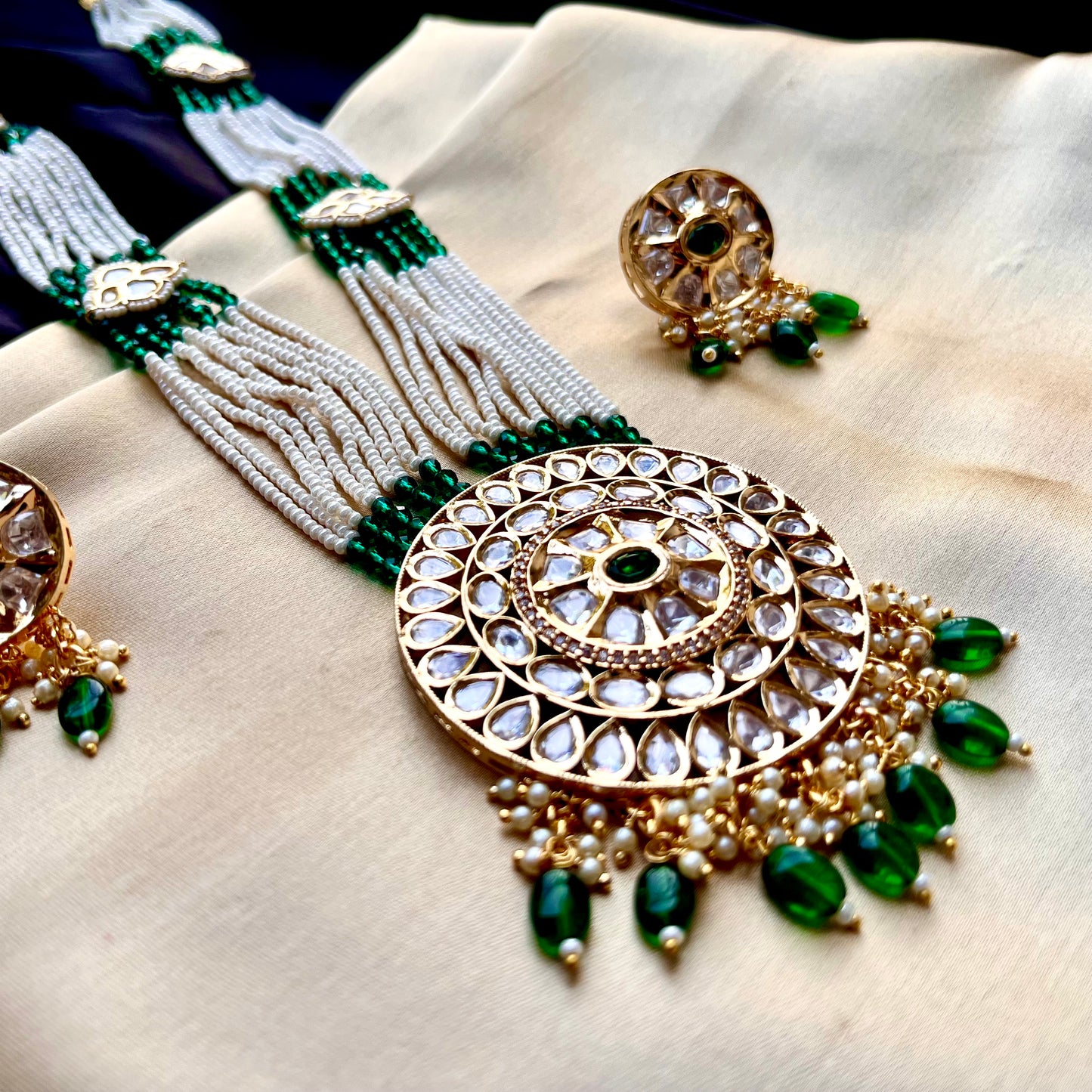 EMERALD POLKI LONG NECKLACE SET