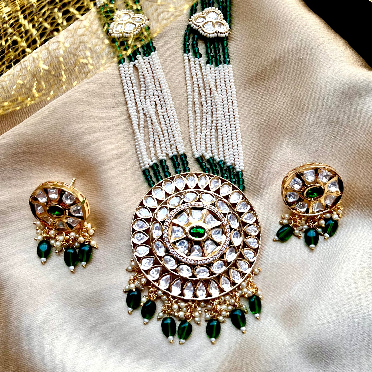 EMERALD POLKI LONG NECKLACE SET