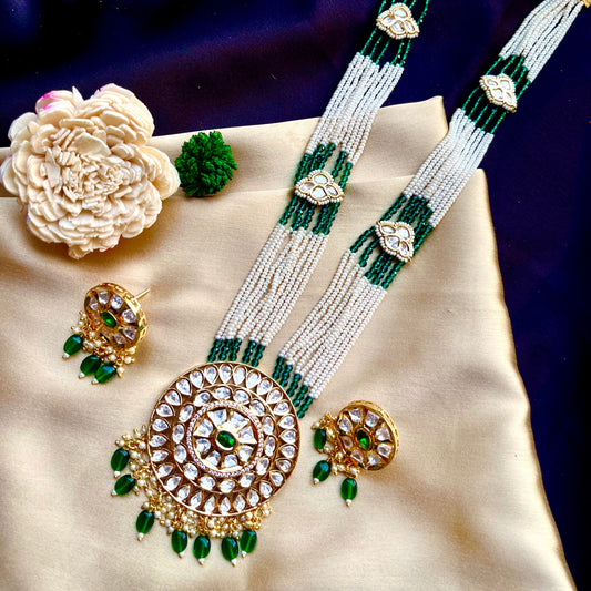 EMERALD POLKI LONG NECKLACE SET