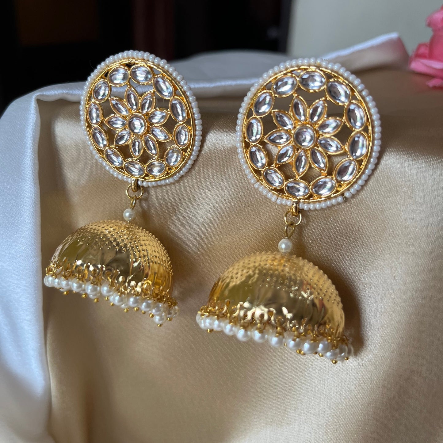 GOLDEN REEVA KUNDAN JHUMKIS