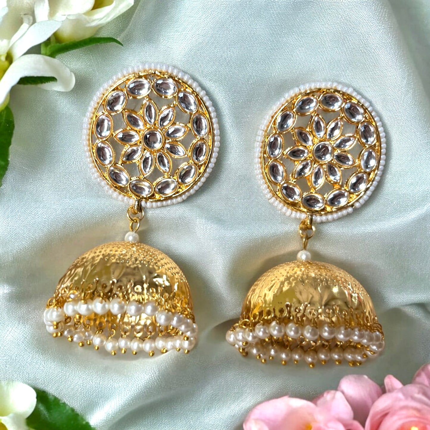 GOLDEN REEVA KUNDAN JHUMKIS