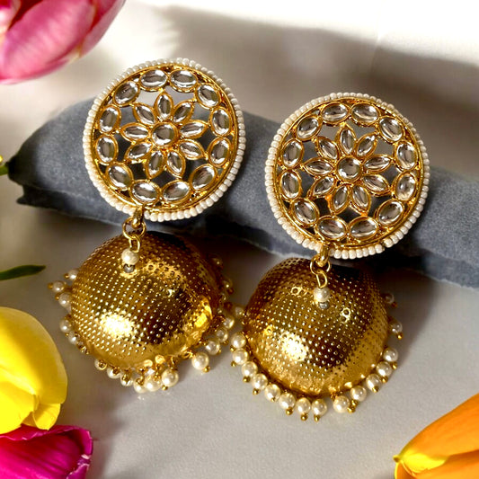 GOLDEN REEVA KUNDAN JHUMKIS