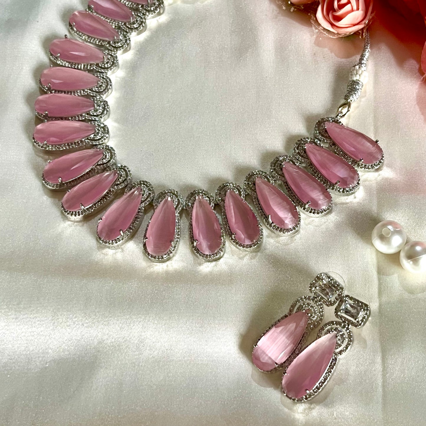 PINK IRA ZIRCONIA NECKLACE SET