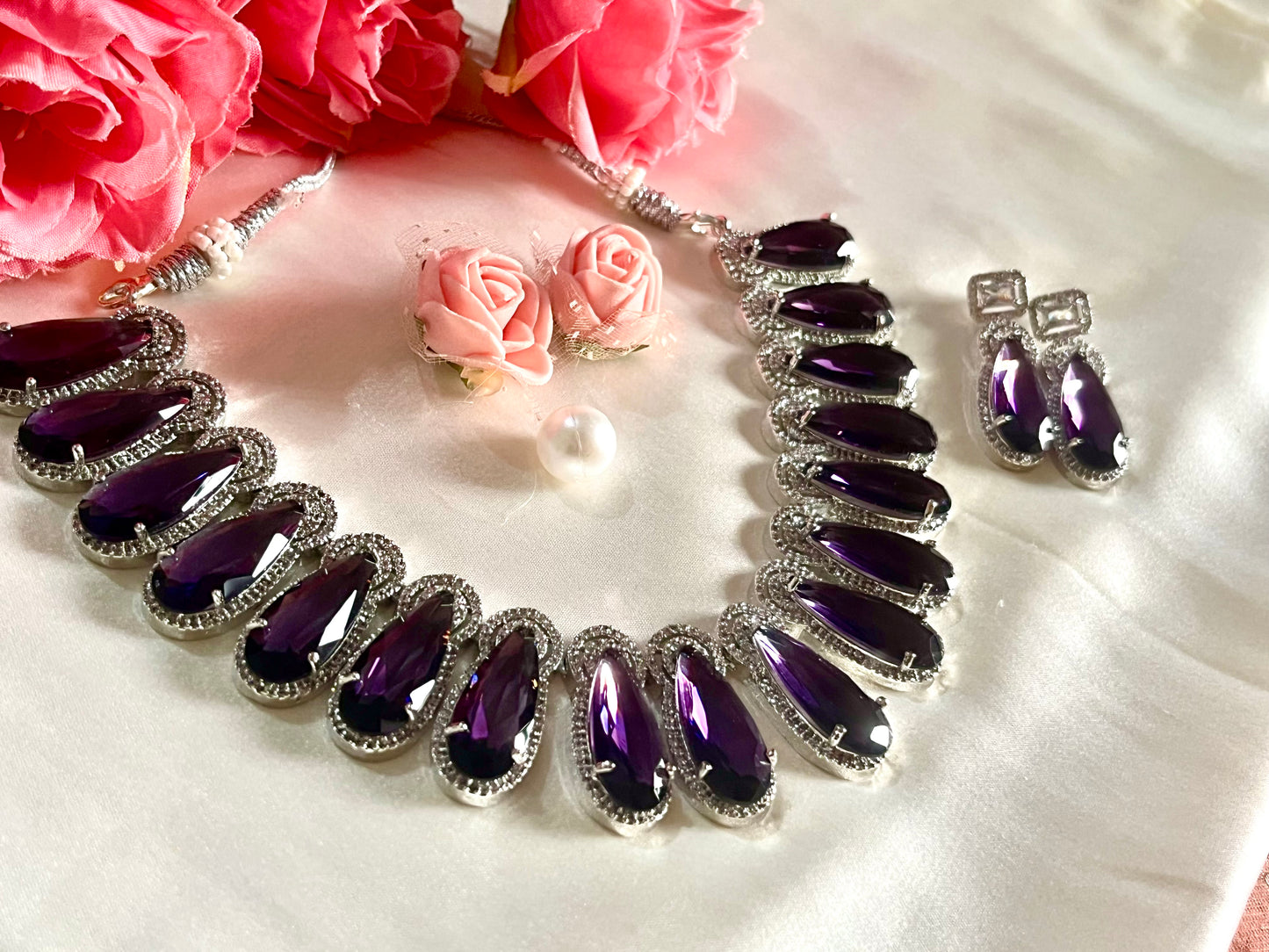 PURPLE IRA ZIRCONIA NECKLACE SET