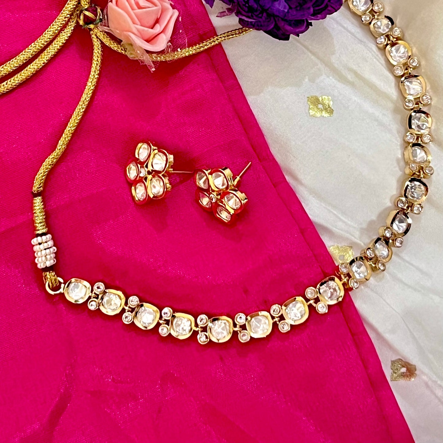 GOLDEN TAANI POLKI NECKLACE SET