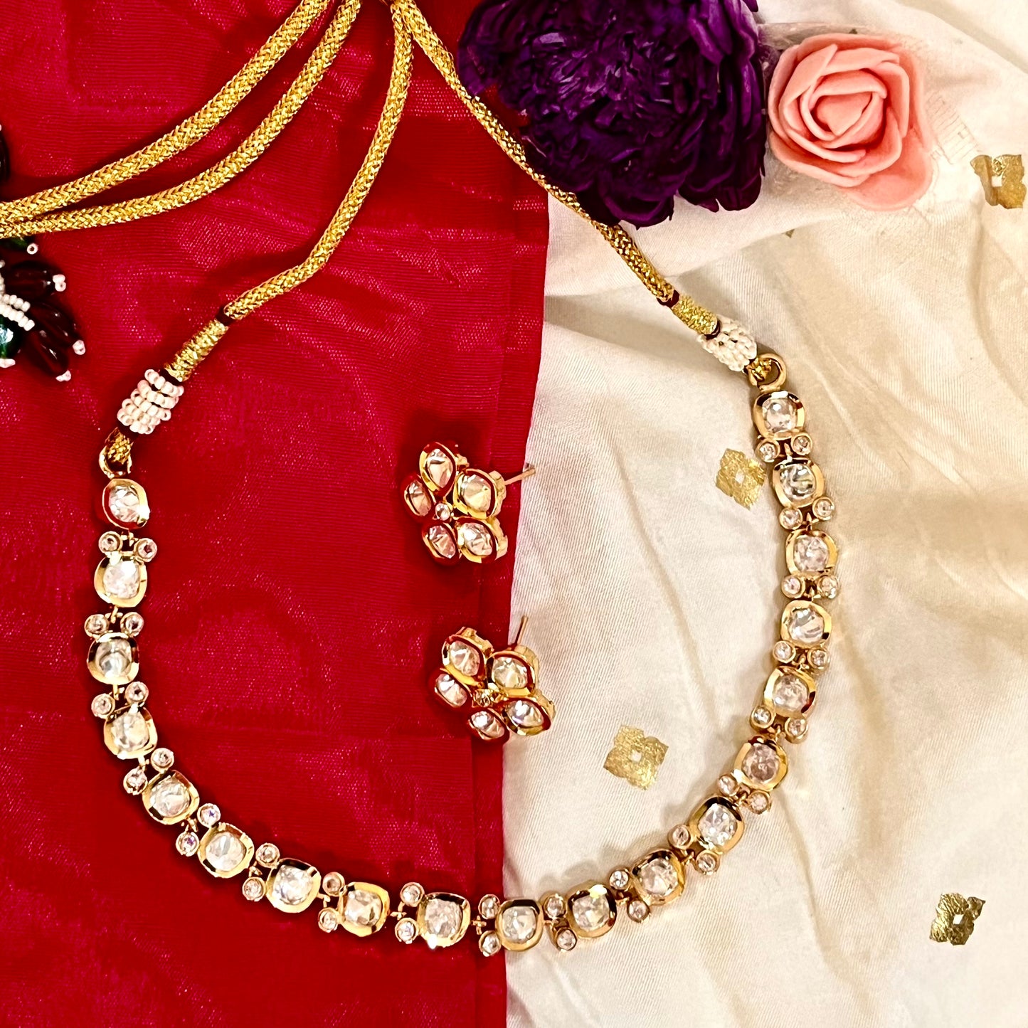 GOLDEN TAANI POLKI NECKLACE SET