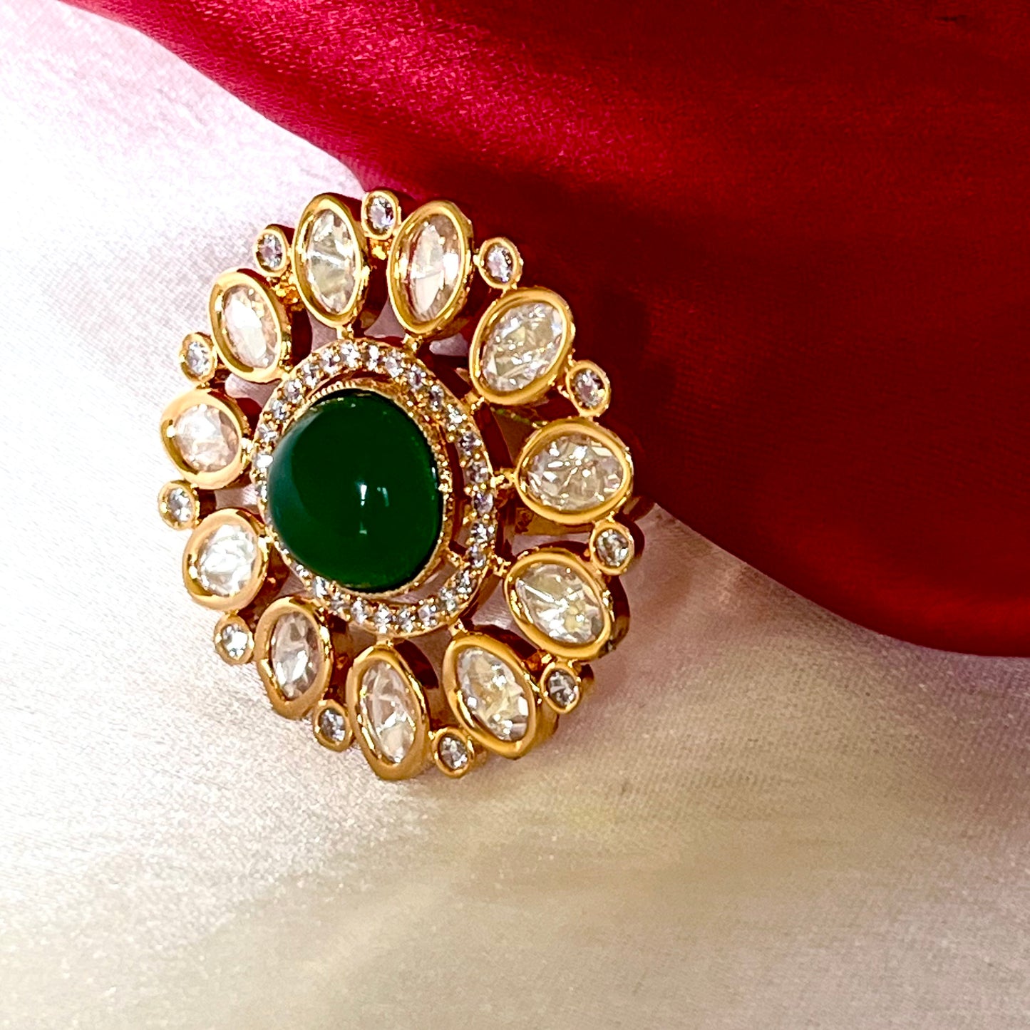 EMERALD SHINE POLKI RING