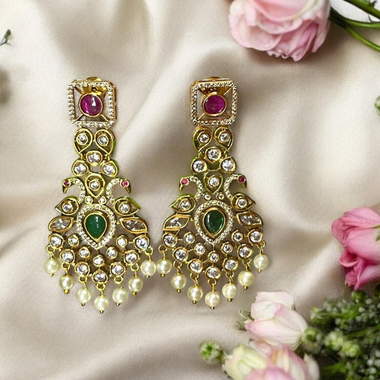 EMERALD POLKI PEACOCK EARRINGS