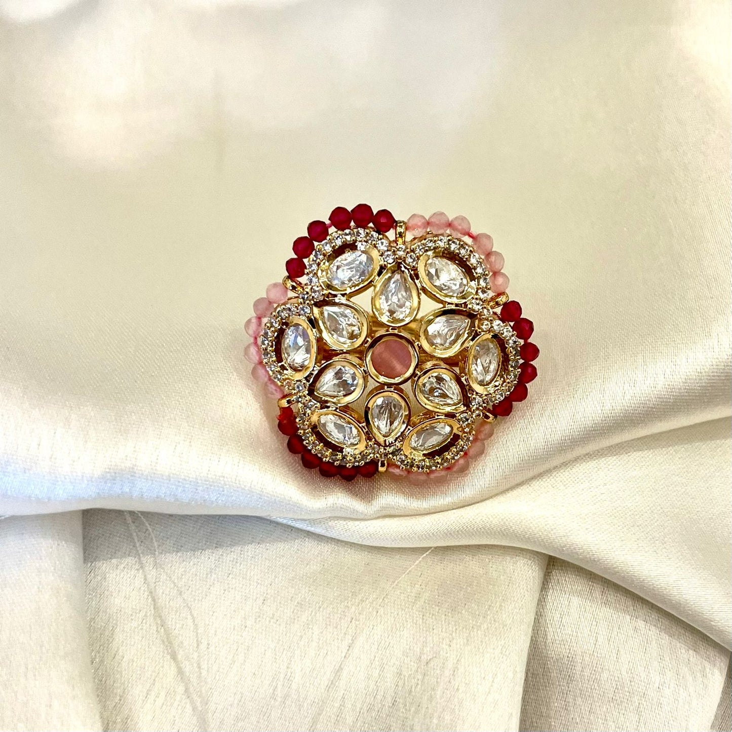 PINK POLKI KUNDAN RING