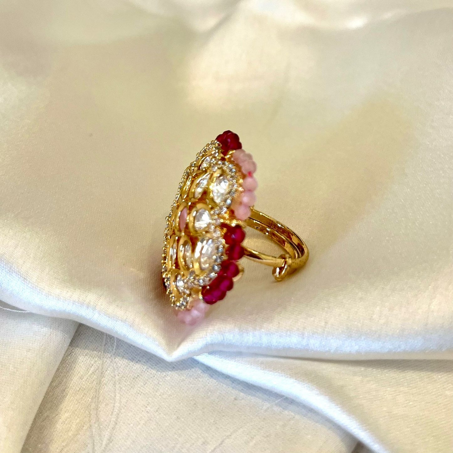 PINK POLKI KUNDAN RING