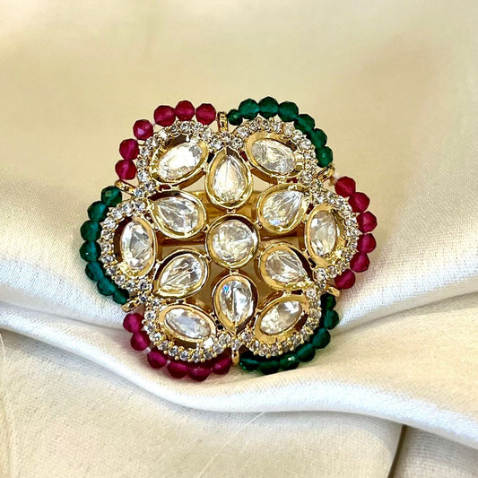 EMERALD POLKI KUNDAN RING